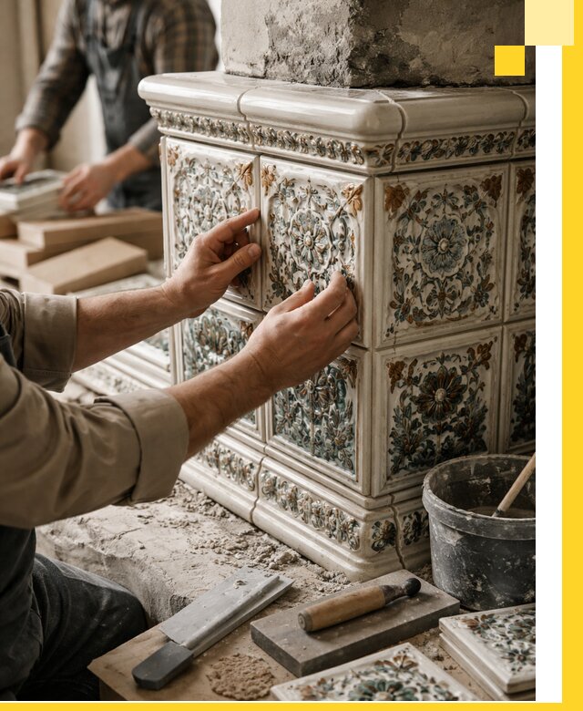 Изразцовые камины под ключ в Переславле-Залесском: проект и монтаж