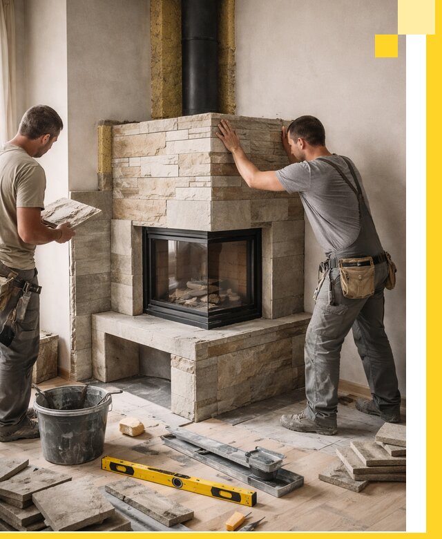 Угловые камины под ключ проект, монтаж и отделка в Переславле-Залесском