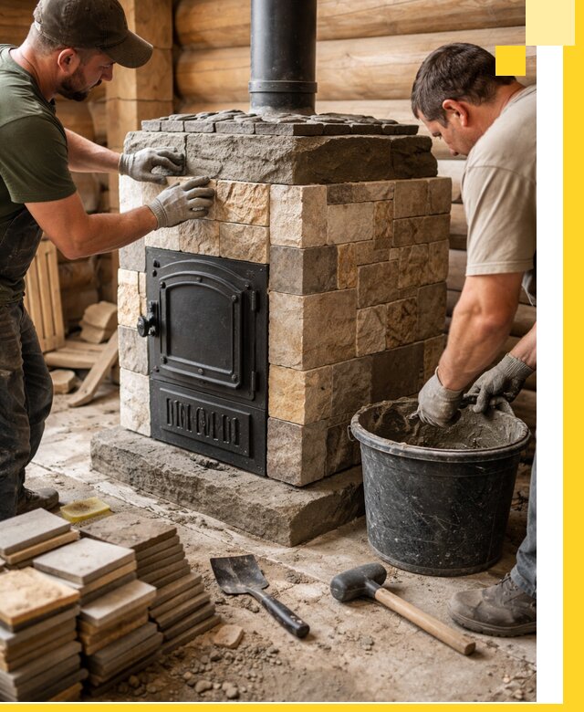 Облицовка банной печи под ключ в Переславле-Залесском: камень и плитка