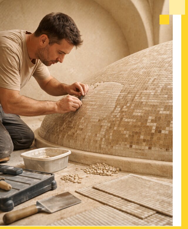 Профессиональная укладка мозаики для хамама под ключ в Переславле-Залесском